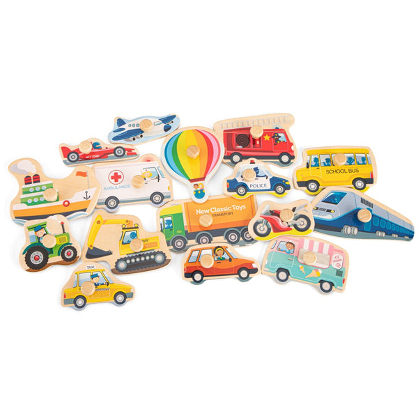New Classic Toys Ξύλινο Peg Puzzle Transport 16 pcs