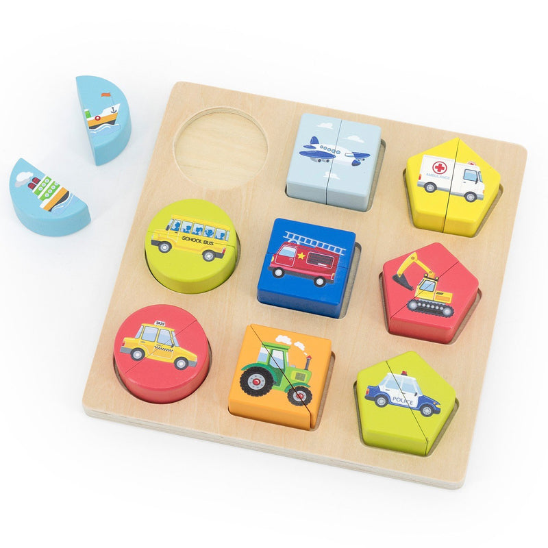 New Classic Toys Ξύλινο Shape Block Puzzle - 9 Οχήματα