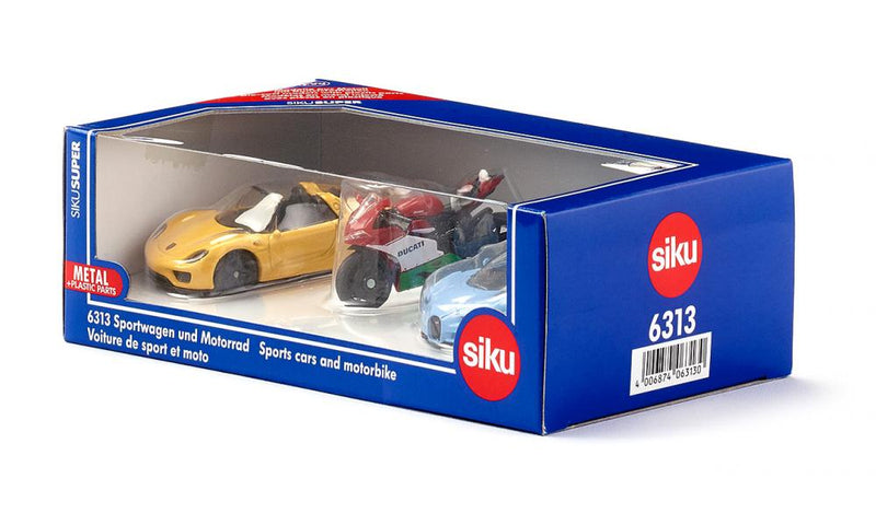 Siku Σετ αυτοκίνητα Sport και μηχανή σε κουτί δώρου
