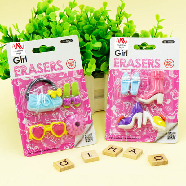 Σετ 4 Σχολικές Γόμες - Fancy Eraser Set: Girl in Pink