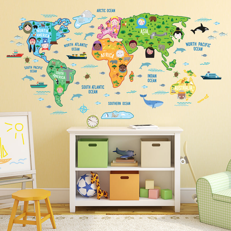 Walplus Αυτοκόλλητα Tοίχου "Educational Nursery World Map"