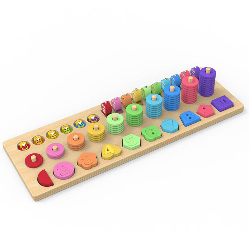 MWSJ 4 in 1 Wooden Rainbow Stacking Fishing Number Puzzle Montessori